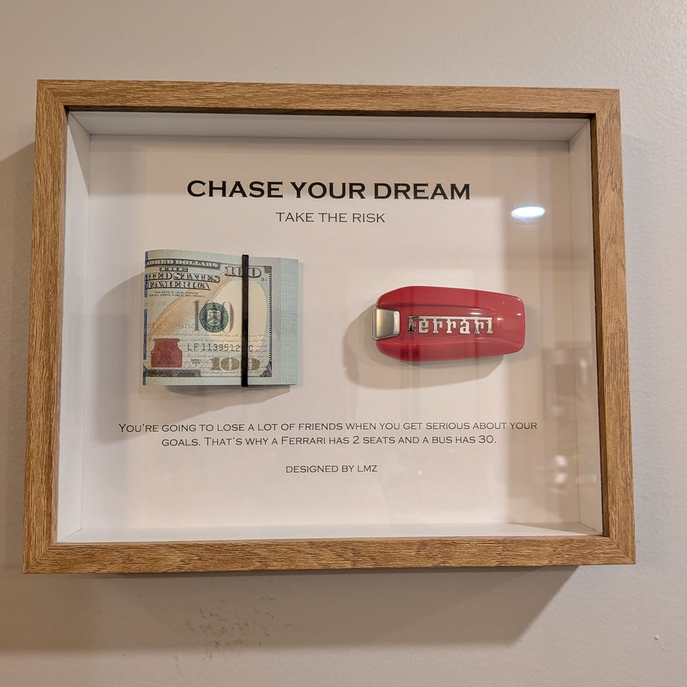 Framed Ferrari Key and Money Display